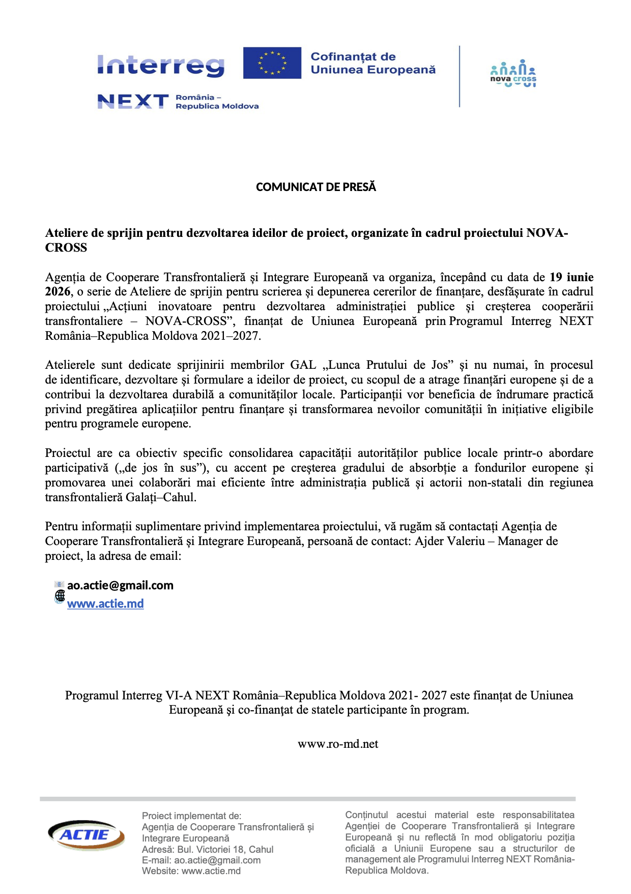 Comunicat NOVA CROSS nr 3 PP2 ACTIE
