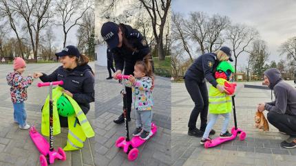 Lecție interactivă în parc: Polițiștii din Cahul îi învață pe copii regulile de siguranță rutieră