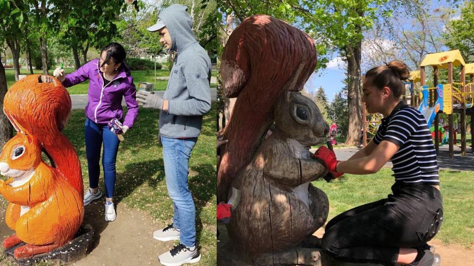 Voluntarii Centrului Municipal de Tineret Cahul au restaurat elementele decorative din parc. Vezi cum arată acum