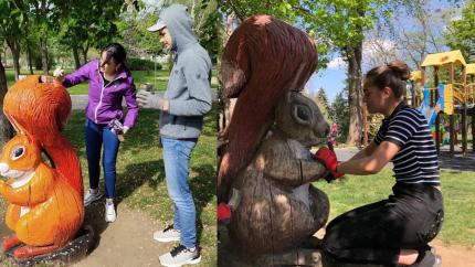 Voluntarii Centrului Municipal de Tineret Cahul au restaurat elementele decorative din parc. Vezi cum arată acum