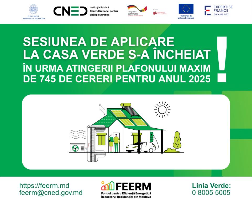 Sesiunea de aplicare la Casa Verde s-a încheiat în urma atingerii plafonului maxim de 745 de propuneri de proiect  pentru anul 2025
