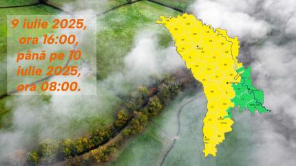 Cod Galben de instabilitate atmosferică emis pentru mai multe raioane din țară