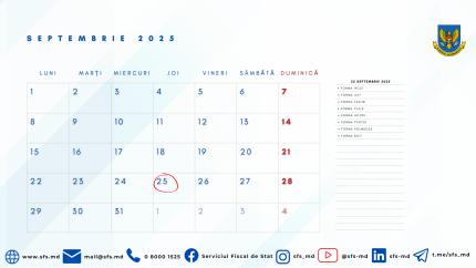 Calendarul fiscal al contribuabilului pentru luna septembrie 2025  