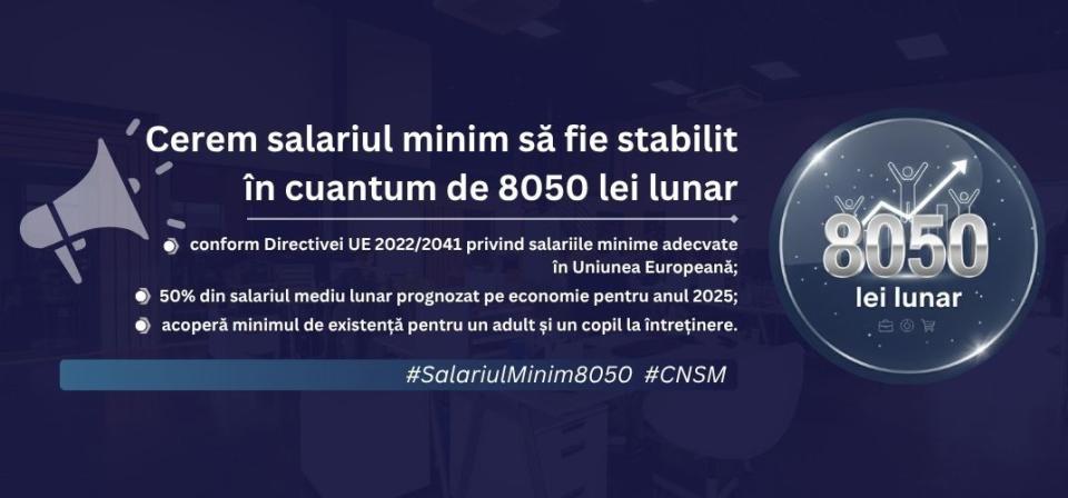CNSM cere majorarea salariului minim la 8050 lei din 2026: „Un pas esențial pentru combaterea sărăciei și prevenirea exodului forței de muncă”