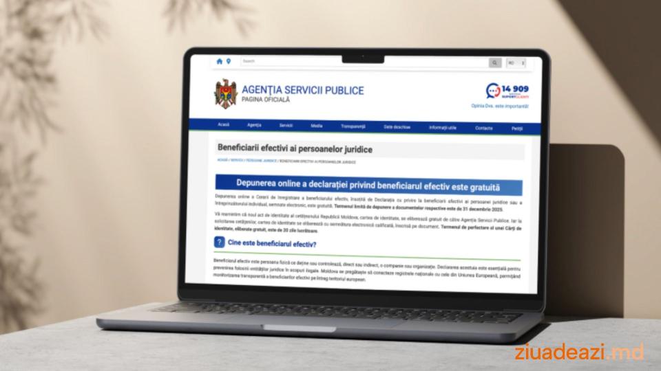 Depunerea online a declarației privind beneficiarul efectiv este gratuită. Termen limită – 31 decembrie 2025