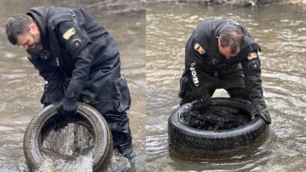 Bâcul sufocat de anvelope: peste 400 de cauciucuri uzate scoase din albie