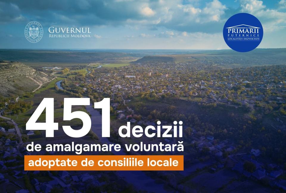 Consiliile locale din Republica Moldova au aprobat deja 451 de decizii de amalgamare voluntară 