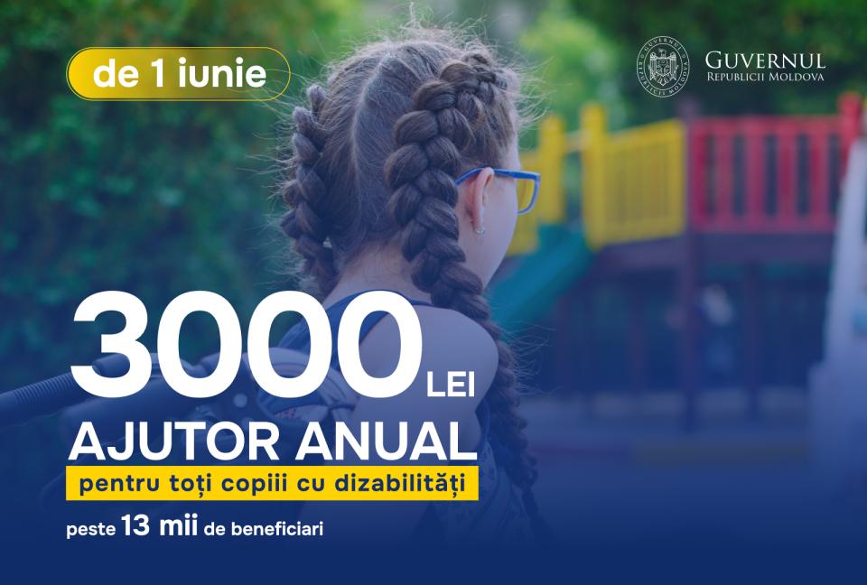 Toți copiii cu dizabilități vor beneficia de un ajutor anual de 3000 de lei de la 1 iunie 2026