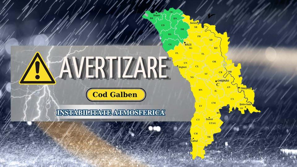 Cod galben de instabilitate atmosferică în cea mai mare parte a țării: Sunt prognozate ploi torențiale, grindină și vijelii