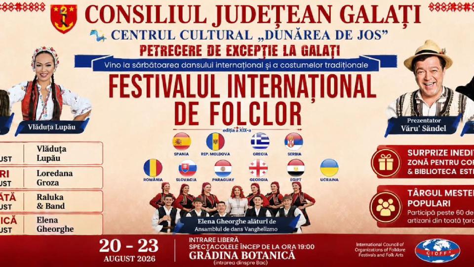 Festivalul Internațional de Folclor „Doina Covurluiului” revine la Galați. Ansambluri din 9 țări și recitaluri de top