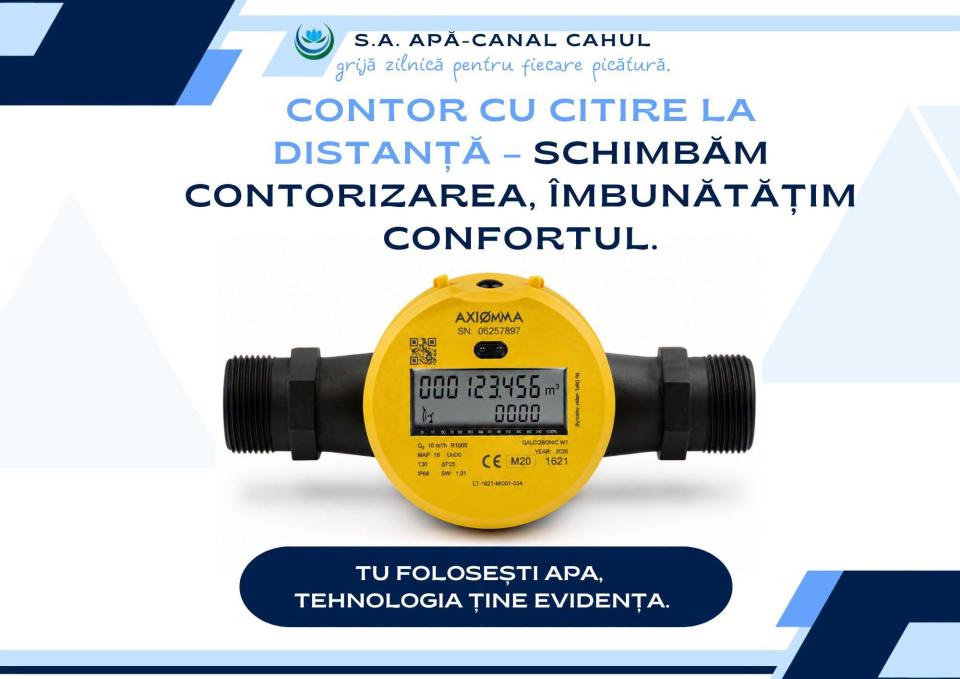 Peste 7.000 de contoare cu citire la distanță au fost instalate la Cahul. Consumatorii care nu au fost acasă sunt îndemnați să contacteze Apă-Canal