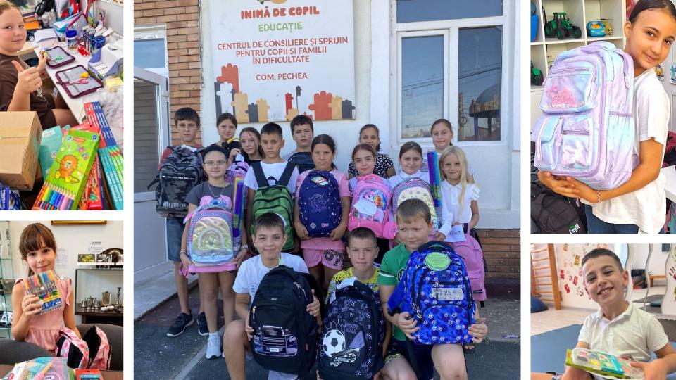 800 de copii din opt județe ale României au primit ghiozdane și rechizite prin campania „Ambasadorii Educației”