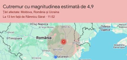 Cutremur cu magnitudinea de 4,8 în zona Vrancea, resimțit și în Republica Moldova
