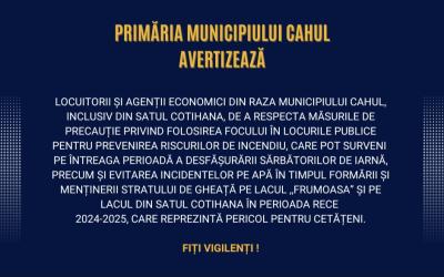 Atenție! Primăria Cahul avertizează locuitorii cu privire la riscurile de incendiu și siguranța pe lacurile înghețate