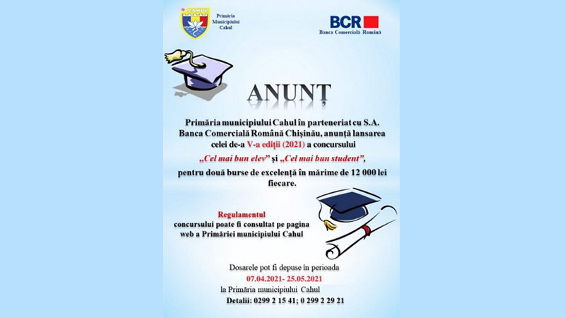 Primăria Cahul va acorda două burse de excelență pentru cel mai bun elev şi student
