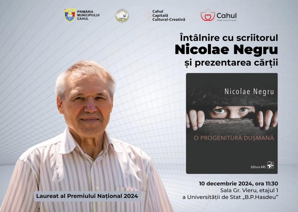 Noua carte a lui Nicolae Negru, laureat al Premiului Național 2024,  va fi prezentată  la Cahul