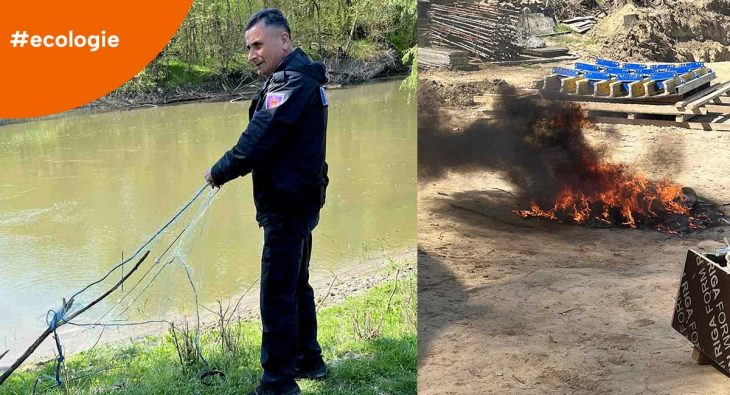Inspectorii curăță Prutul de plase abandonate și sancționează arderea deșeurilor la Cahul