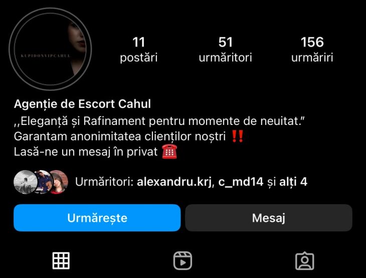 În Cahul a apărut o agenție de escort pe instagram. Poliția investighează cauza