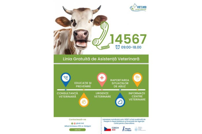 Cu ajutorul Guvernului Cehiei, în R. Moldova funcționează o linie gratuită de asistență veterinară