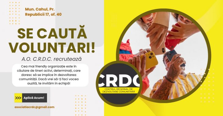 Oportunitate de Voluntariat la Centrul Regional de Dezvoltare Comunitară: Dezvoltare Personală și Implicare Civică