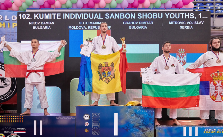 Aduce aurul acasă: Moldoveanul Maxim Guțu a urcat pe podium la Campionatul Mondial de Karate Shotokan